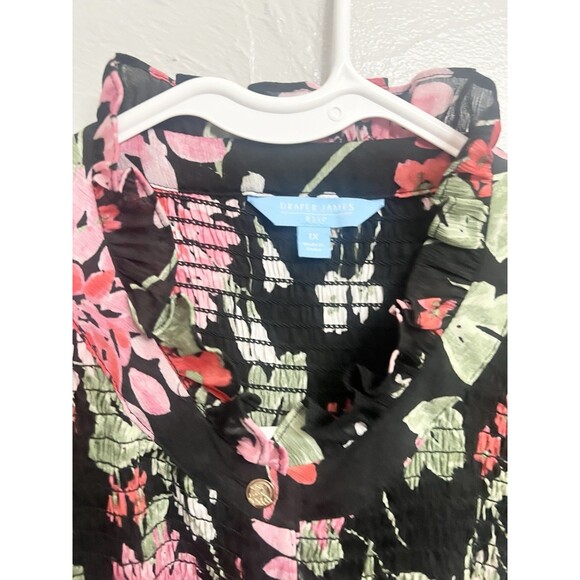 Draper James Black Floral Smocked Boxy Shirt Blouse Plus Size Size 1X XL Light - Picture 5 of 12